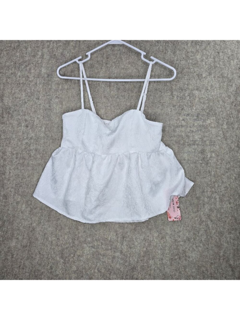 Shein Women Peplum Sleeveless Tank Top White S Adjustable Straps Floral Textured